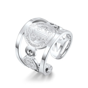 Anillo Ajustable Abierto de Acero Inoxidable con Baño de Oro de 18K de <span class=keywords><strong>San</strong></span> <span class=keywords><strong>Benito</strong></span> Exorcista, Joyería Religiosa de Moda OAHLAN para Hombre - Product Image 5