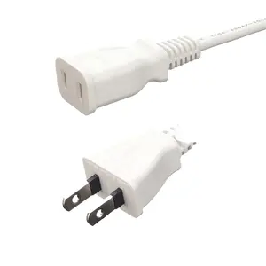 Cables de alimentación y cables de extensión blancos estándar PSE de Japón, Conector de enchufe impermeable de 2 pines, cable de alimentación para electrodomésticos y portátiles
