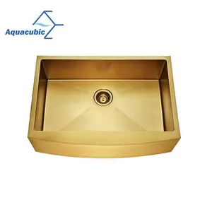 Kitchen Sink Stainless Aquacubic Luxury Apron Front Single Bowl Rose Gold 16 Gauge Handmade 304 Stainless Steel Kitchen Sink