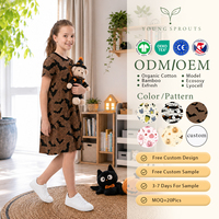 Chemise de nuit d'été décontractée en coton biologique tricoté à manches courtes pour adolescentes, imprimé chauve-souris Halloween, vêtements de nuit, fabrication ODM OEKO directe usine
