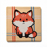 Sous-verre carré personnalisé en cuir PU, isolant thermique, imprimé en couleur avec motifs d'animaux de dessin animé mignons, idéal pour les cadeaux promotionnels d'événements