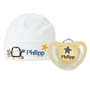 Bavaglino per neonati con nome + 1 x ciuccio NUK con nome Pinguino - Product Image 3