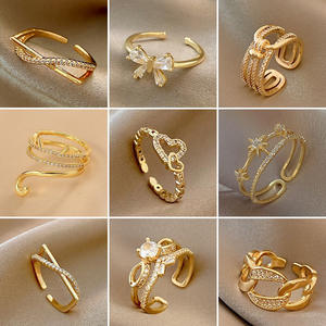 Élégant haut de gamme Super <span class=keywords><strong>Flash</strong></span> anneau pour les femmes lumière luxe Zircon ouverture réglable Simple tendance laiton inspiré Internet - Product Image 1