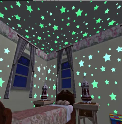 Bedroom Ceiling Home Decoration Kids Baby Room Wall Sticker 3D Stars Glow Light Wall Stickers