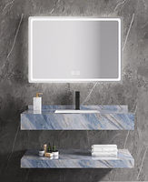 Meuble-lavabo mural moderne personnalisé avec miroir et comptoir, finition noire durable, marbre écologique de haute qualité