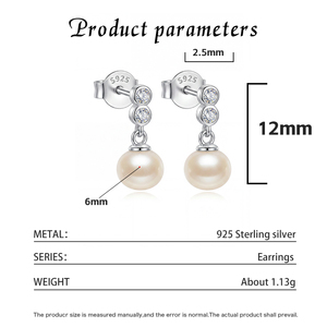 Élégantes boucles d'oreilles clous en cuivre avec perles d'eau douce et zircon, bijoux pour femme, cadeau de mariage ou de mariée - Product Image 6