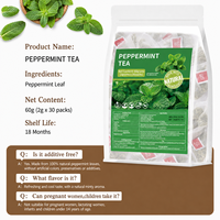 Sachets de thé à la menthe poivrée 100% naturels, feuilles de menthe séchées naturelles, tisane sans caféine pour le soutien digestif, 2g*30 sachets
