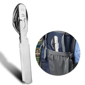 Thép không gỉ 4 trong 1 ngã ba dao muỗng mở chai kết hợp bộ dụng cụ dao kéo du lịch đặt cắm trại di động Flatware Set - Product Image 6