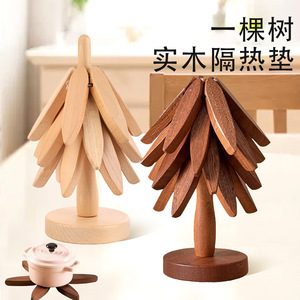 Sous-verres isolants en bois en forme d'arbre, décorations de table en bois naturel - Product Image 1
