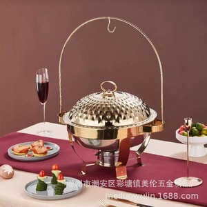 Stainless Steel Round Alcohol <b>Warmer</b> With Diamond Lid For <b>Buffet</b> Heating - Product Image 5
