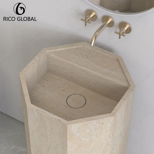 Lavabo de Pedestal para Baño Contemporáneo, Estilo Minimalista, Empalme de Piedra Natural - Product Image 5