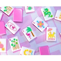 Set Mahjong Akrilik Premium Kustom Amerika Warna Pink Solid Back Tropical Palm Flamingo untuk Dewasa