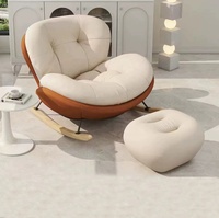 Fauteuil à bascule ergonomique rond en peluche chaude avec coussin épais et repose-pieds, canapé-lit sans structure pour l'intérieur