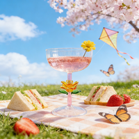Gobelet artisanal en verre borosilicate - Accent floral jaune, tige rose, gobelet transparent pour un usage quotidien et la décoration de la maison