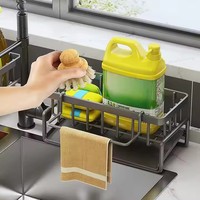 Égouttoir mural moderne et élégant en acier inoxydable pour évier de cuisine, support pour savon et éponge, porte-brosse à vaisselle, organisateur d'évier