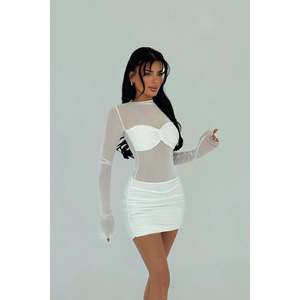 Mini robe de soirée blanche transparente - Product Image 2