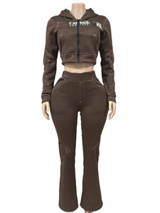 Herbst Winter Damen bekleidung Reiß verschluss Crop Jacke und Jogging hose Casual Outfits 2-teiliges Hosen-Set Damen bekleidung Streetwear - Product Image 2