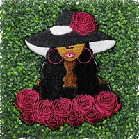 Patch brodé thermocollant Fille Afro à fleurs, prix réduit, faible MOQ, pour chapeau, sac, chaussure, jean