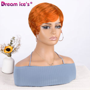 DREAM.ICE's Pixie Cut naranja negro peluca con estilo recto con flequillo para mujeres blancas peluca hecha a máquina BURG pelo sintético corto - Product Image 1