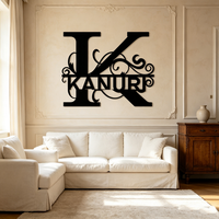 Panneau mural personnalisé en métal avec monogramme, initiales diagonales, pour la décoration d'entrée ou de couloir