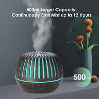 Diffuseur d'huiles essentielles ultrasonique électrique 500 ml et humidificateur avec brume 7 couleurs, fonctionnement silencieux 36 dB, minuterie 2h/4h pour la maison et le bureau