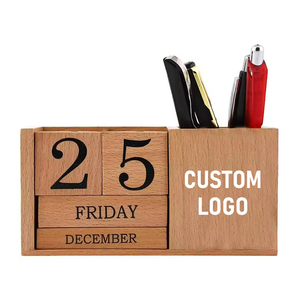 Accesorios para el <span class=keywords><strong>Hogar</strong></span> y la Oficina, Calendario de Madera, Calendario Diario, Semanal y <span class=keywords><strong>Mensual</strong></span>, Bloques de Calendario de Madera, Caja de Calendario de Madera con Portalápices - Product Image 1