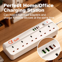 Protector de Sobretensión Portátil de 5 Tomas con Cargador Rápido USB C, Cable de Extensión, Enchufe y Regleta de Corriente AC para Reino Unido
