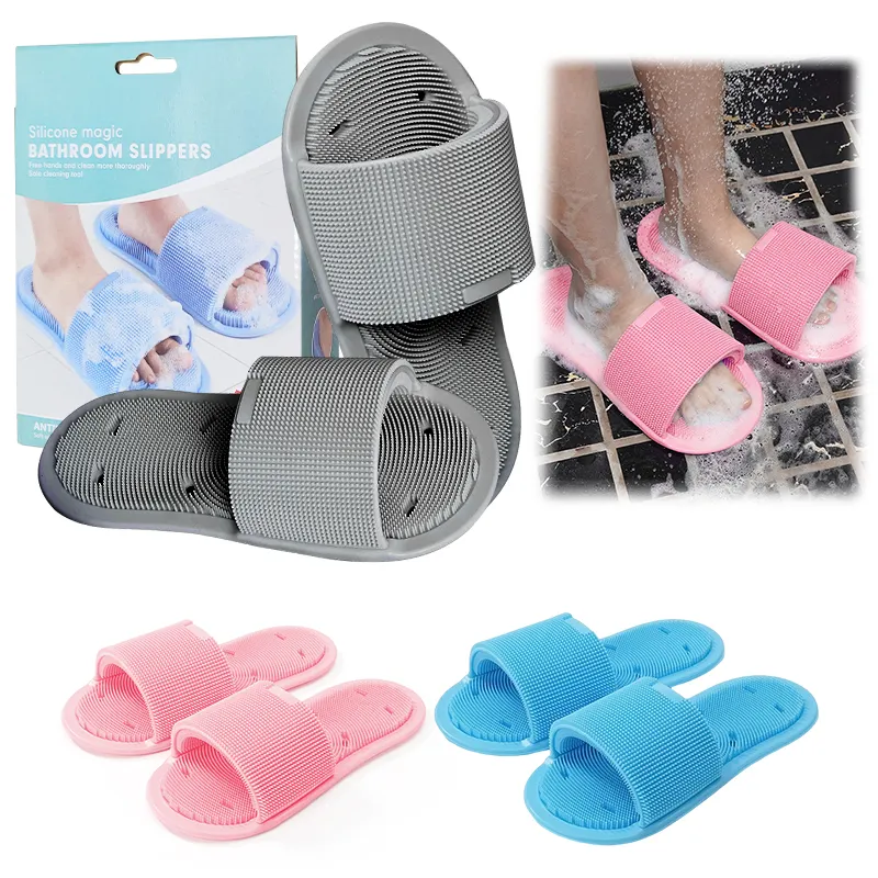 new magic foot wash slippers bath brush bathroom men and women non-slip silicone slippers foot massage cleaning brush