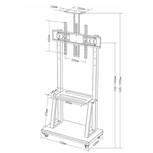 Factory Trolley LCD Floor Stand With Shelf And Wheels Black Large Base Trolley TV Stand Movable