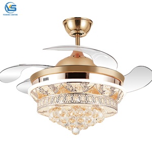 2002B Crystal Rút Lại Lưỡi 42 Inch 110 220 V Điều Khiển Từ Xa Quạt Trần Đèn Đèn Nhà Thiết Kế Led Ba Màu Tròn Hiện Đại - Product Image 1