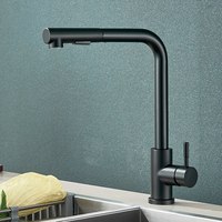 Robinet de cuisine STOCCO en acier inoxydable 304 noir, monocommande avec douchette extractible, rotation à 360°, arc haute, montage sur plan de travail