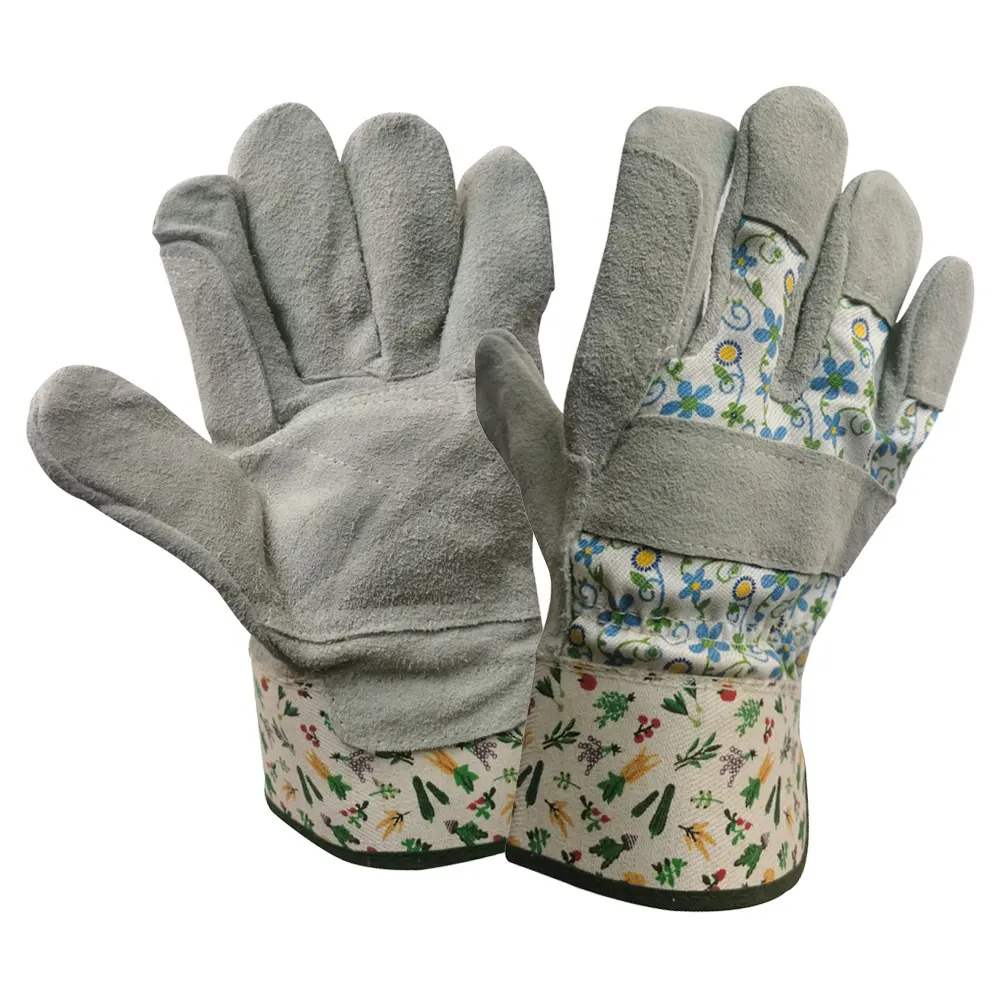 GL1031 Guantes de mano de seguridad de cuero dividido de vaca Guantes de trabajo de jardinería floral para mujer