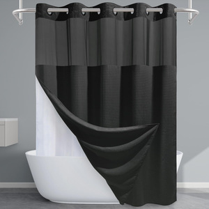 <span class=keywords><strong>Rideau</strong></span> <span class=keywords><strong>de</strong></span> <span class=keywords><strong>douche</strong></span> personnalisé en tissu polyester gaufré, lavable en machine, <span class=keywords><strong>sans</strong></span> crochets, avec doublure amovible et fenêtre transparente pour salle <span class=keywords><strong>de</strong></span> bain - Product Image 1