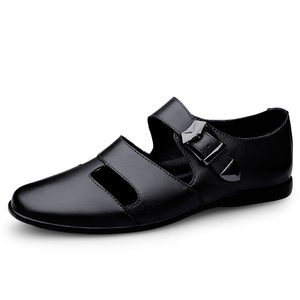 Men's <b>Sandals</b> Uniform Dress Oxford Derby Business Shoes Hasp Buckle Outdoor Hollow Out Air Hole Leather Slip on <b>Closed</b> <b>Toe</b> - Product Image 1