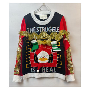 Ugly <strong>Men</strong> Knitted <strong>Jumper</strong> <strong>Cheap</strong> Price Funny Unisex <strong>Christmas</strong> Sweater Red Color with Customized Patches with Garlands - Product Image 1