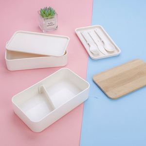 Boîte à bento japonaise réutilisable sans BPA, à double couche, avec couvercle en bambou, chauffable, en paille de blé, pour étudiants et employés de bureau - Product Image 4