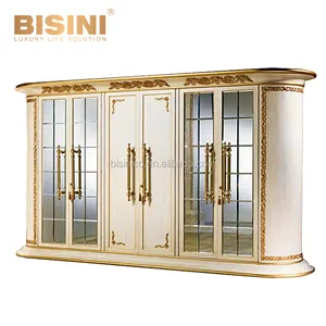 우아한 구부려진 디자인된 이탈리아 작풍 서 있는 거울을 가진 고전적인 백색과 금 6 문 Armoire 옷장