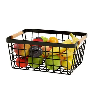 Single Tier Decoratieve Keuken Metalen Zwart Gekleurd Draad Groente Rack Fruit Mand Opslag Geschenkmand