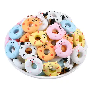Cute Animal Donuts Flatback Resin Charms Cute Animal Donuts For Slime Mobile Case Keychain DIY Craft Decoration Flat Back Resin