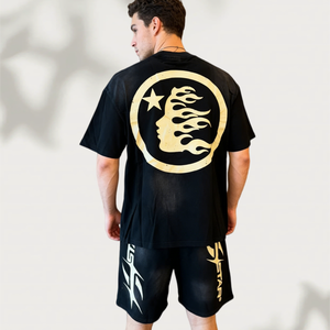 Ensemble de survêtements et shorts en coton personnalisés pour hommes, avec logo sur mesure, 2 pièces, pour l'été - Product Image 2