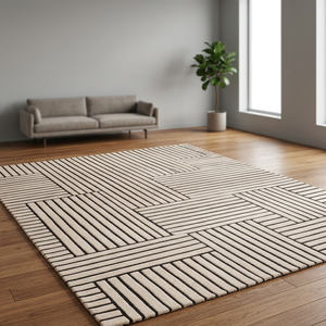 Tapis géométrique abstrait – Tapis de sol moderne à rayures pour salon, chambre, décoration intérieure et aménagement intérieur - Product Image 2
