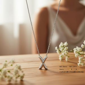 Collana in Acciaio Inossidabile con Ciondolo a Lettera X Monofacciale da 1CM, Gioielli alla Moda per Donne - Product Image 2