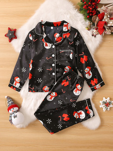 Navidad familia a juego mamá y yo trajes de manga larga botón abajo satén madre e hija dibujos animados impreso Navidad ropa de dormir - Product Image 5