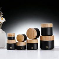 Bouteilles en verre noir mat cosmétique 5ml 10ml 15ml 20ml 30ml 50ml 100ml Boîtes de crème vides avec couvercles en bambou
