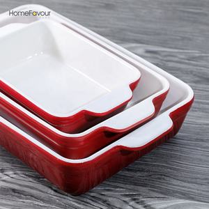 Lot de 3 plats de cuisson durables, grande casserole rouge pour four, ensembles de plats de cuisson rectangulaires en céramique - Product Image 3