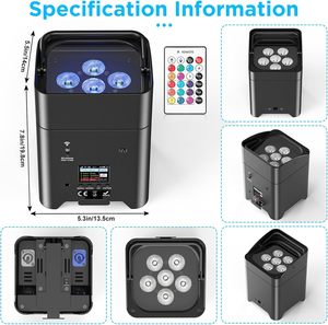 Luci a batteria ricaricabili Par Can 6x18w RGBWA UV LED Uplight telecomando APP DMX512 controllo LED luci di fase di illuminazione - Product Image 5