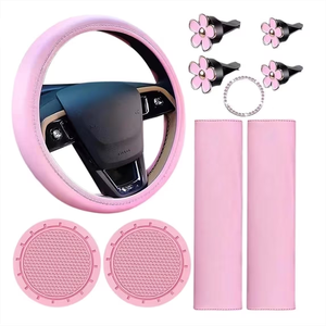 Lot de 10 housses de <span class=keywords><strong>volant</strong></span> en cuir PU 14,5-15 pouces avec housse de ceinture de sécurité, porte-gobelet, anneau de bouton de démarrage, autocollant et clip de ventilation - Product Image 1