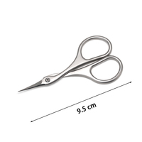 Ciseaux à cuticules courbes 9,5 cm de longueur totale en acier inoxydable argent mat, coupe-cuticules, pinces à cuticules