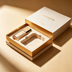OEM Custom Logo Two-Piece Cosmetic <b>Box</b> with Velvet Insert Luxury Gold Stamping Rigid Cardboard Eco-Friendly Packaging Wholesale - Product Image 1