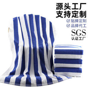 ผ้าขนหนูชายหาดลายทางสีฟ้าและสีขาว 75x150 ซม. ผ้าฝ้ายโพลีเอสเตอร์หนา ซักด้วยเครื่องได้ ผ้าขนหนูรูปสี่เหลี่ยมผืนผ้าสำหรับใช้ชายหาด - Product Image 5